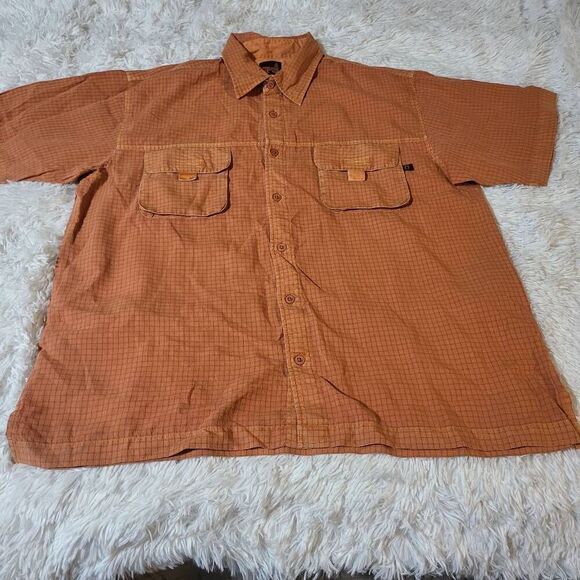 Weekendz off Men's button-down casual short sleeve orange crosshatch shirt L - Picture 2 of 6